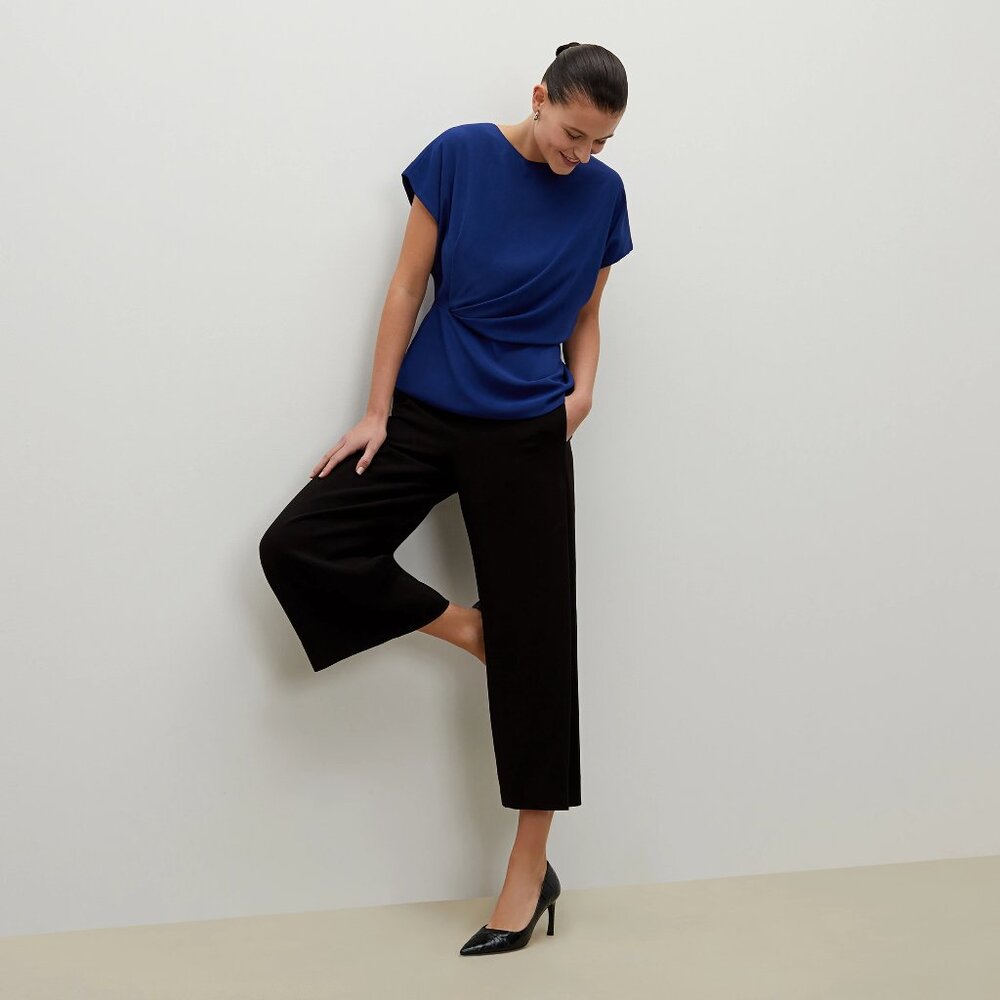 MM LaFleur Nejvi starry night blue draped cap sleeve Soft Wave blouse